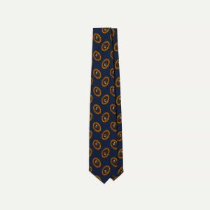 Blue Oval Medallion Print Silk Self Tipped Tie