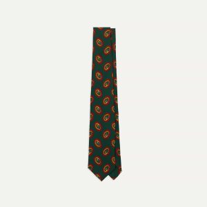 Green Oval Medallion Print Silk Self Tipped Tie
