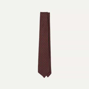 Burgundy Micro Geometric Print Silk Self Tipped Tie
