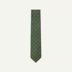 Green and Red Geometric Medallion Print Madder Twill Silk Tie