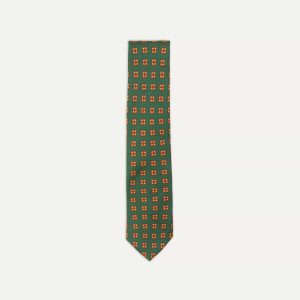 Green and Gold Diamond Medallion Print Madder Twill Silk Tie