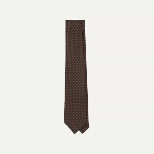 Green Micro Geometric Print Silk Twill Self Tipped Tie