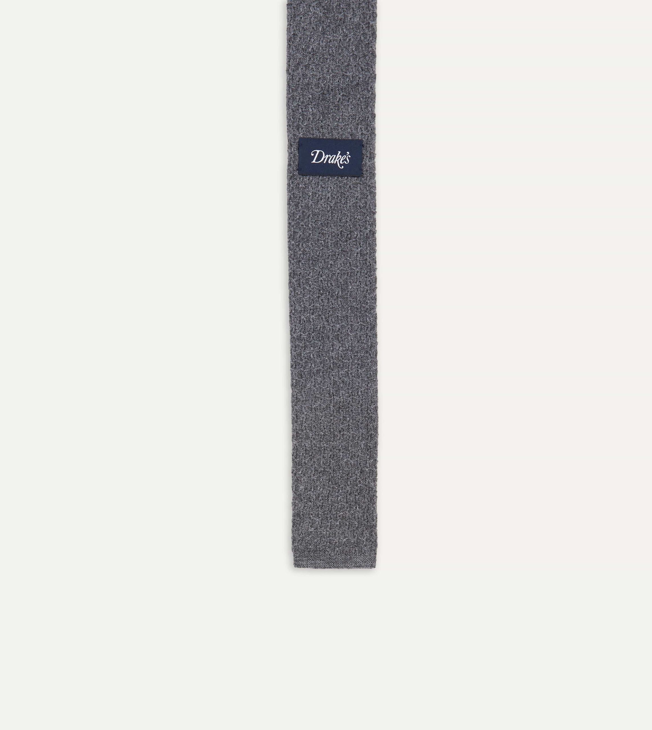 Grey Knitted Cashmere Wool Solid Colour Tie - Image 5