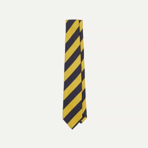 Navy and Yellow Broad Stripe Silk Tipped Tie