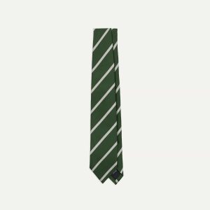 Green and Ecru Stripe Repp Silk Tipped Tie