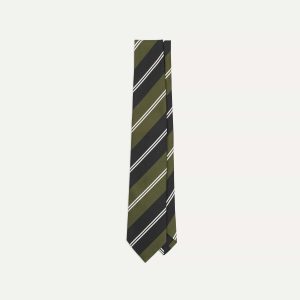 Green. Navy and White Regimental Stripe Mogador Tipped Tie