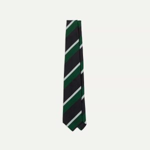 Green. Navy and White Stripe Tipped Repp Silk Tie