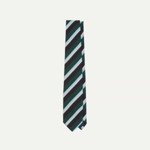 Green. Blue and White Multi Stripe Mogador Silk Tipped Tie
