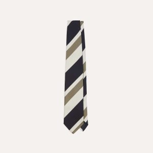 Navy and Olive Broad Stripe Silk Tipped Tie
