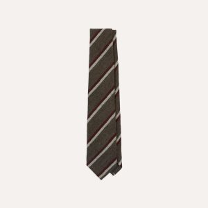 Brown. White and Red Double Stripe Tipped Wool Tie
