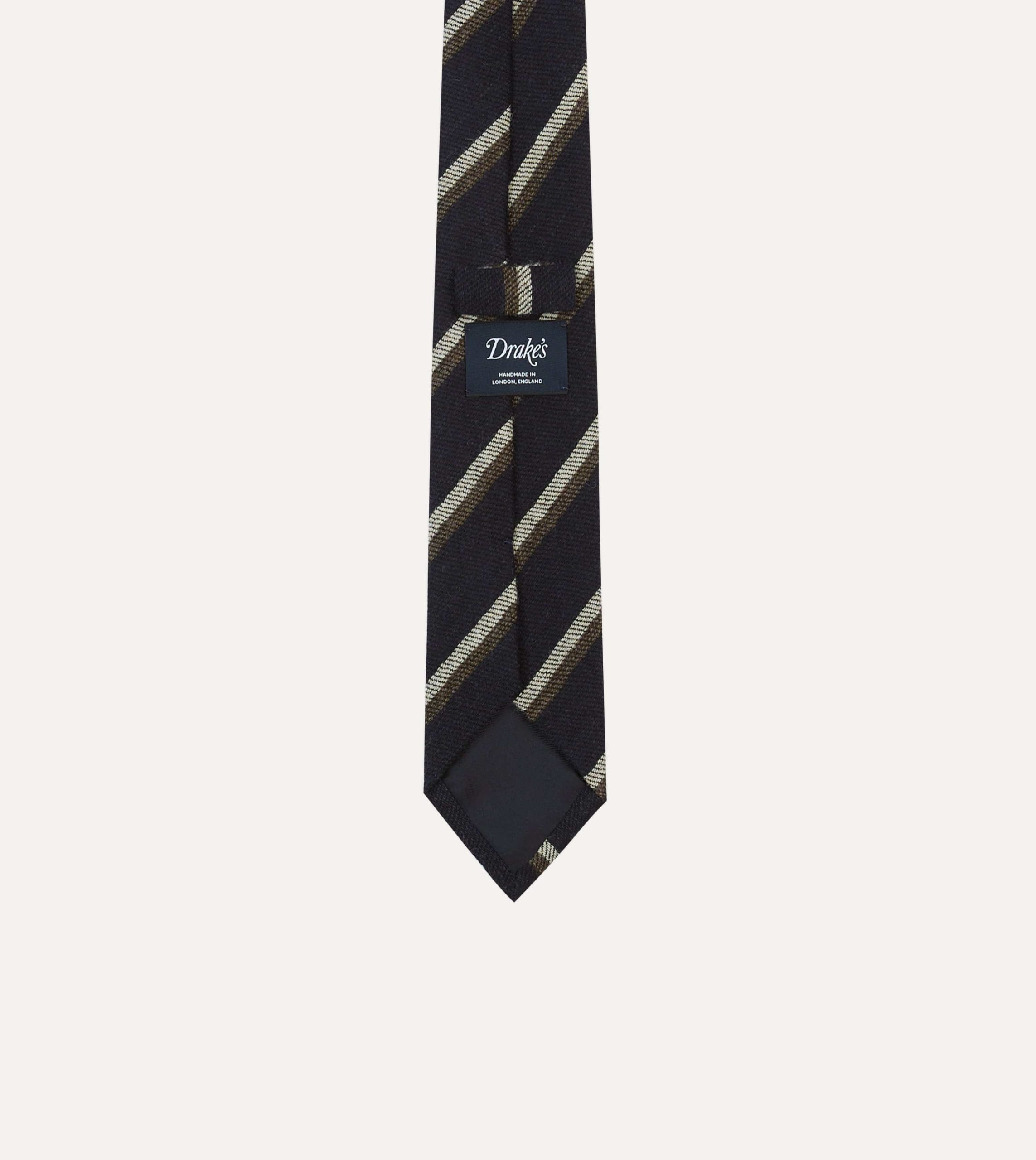 Navy. White and Brown Double Stripe Tipped Wool Tie - Image 4