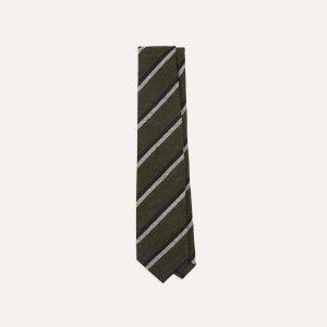 Khaki. White and Navy Double Stripe Tipped Wool Tie