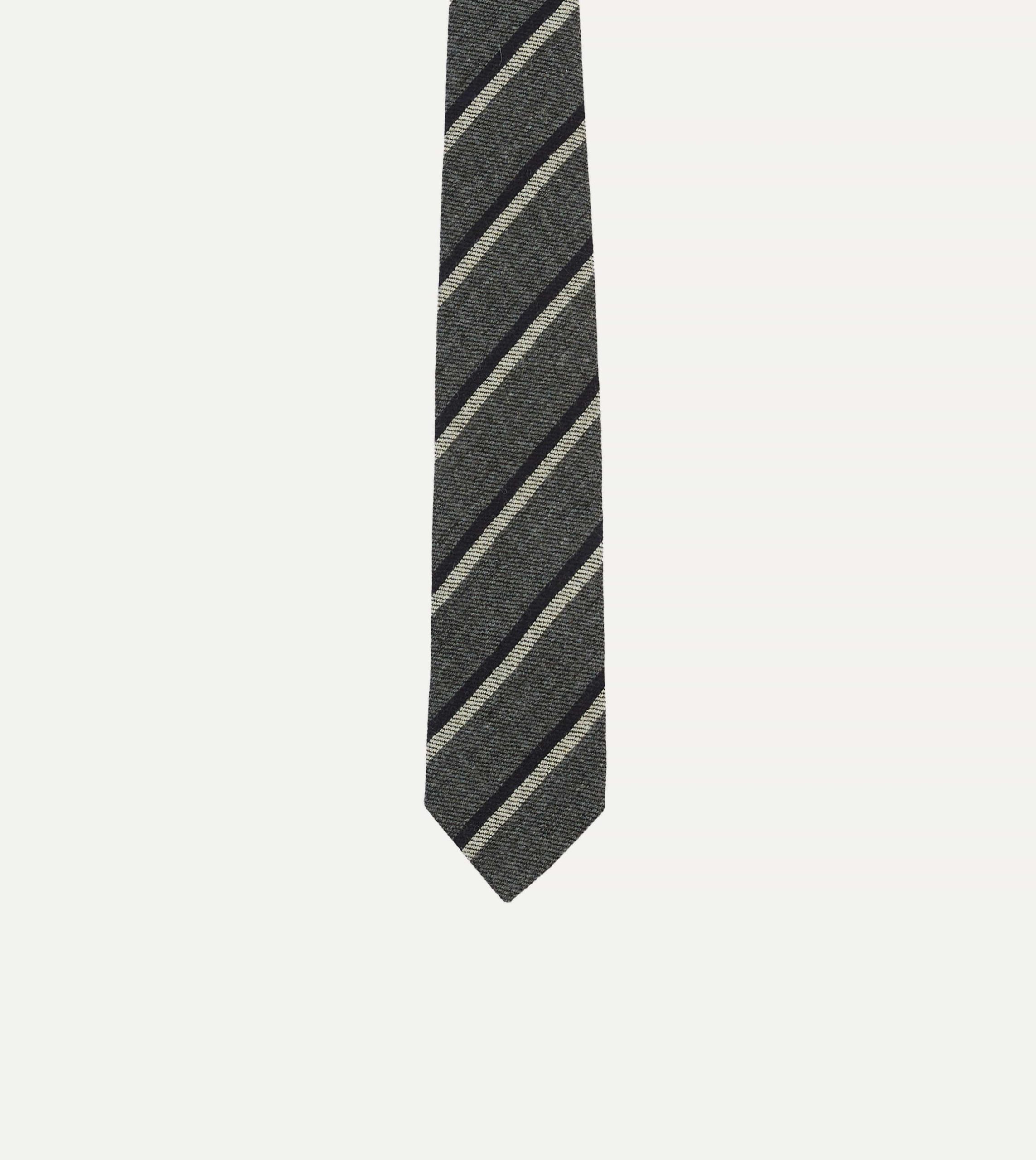 Grey. Navy and White Double Stripe Tipped Wool Tie - Image 3