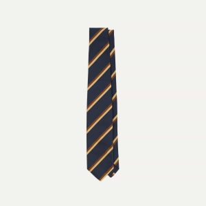 Navy. Gold and Brown Double Stripe Mogador Silk Tipped Tie