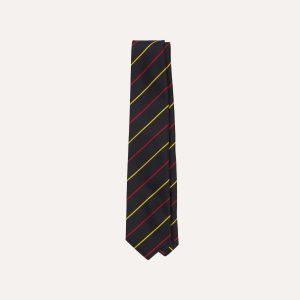 Navy. Red and Yellow Fine Stripe Mogador Silk Tipped Tie