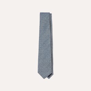 Navy and Ecru Herringbone Linen Silk Tipped Tie