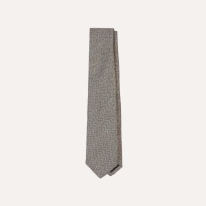 Brown and Ecru Herringbone Linen Silk Tipped Tie