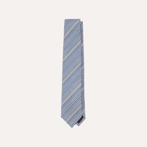 Blue. Navy and Ecru Twill Stripe Tipped Silk Grenadine Tie