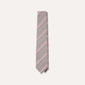 Grey. Red and Ecru Twill Stripe Tipped Silk Grenadine Tie