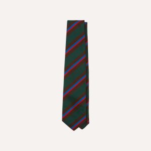 Green. Brown and Red Stripe Mogador Silk Tipped Tie