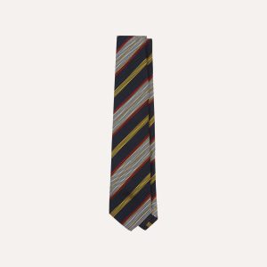 Navy. Yellow. Red and White Multi Stripe Tipped Silk Grenadine Tie