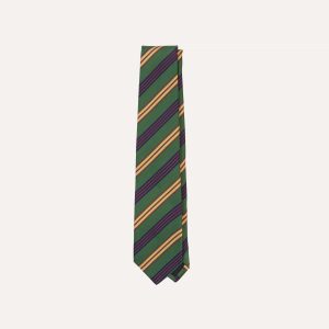 Green and Red Triple Stripe Repp Silk Tipped Tie