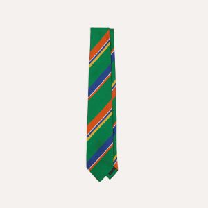 Green. Orange and Blue Multi Stripe Repp Silk Tipped Tie