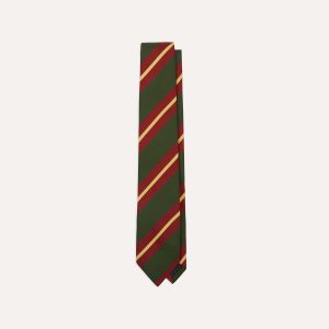 Green. Red and Gold Stripe Mogador Cotton-Silk Tipped Tie