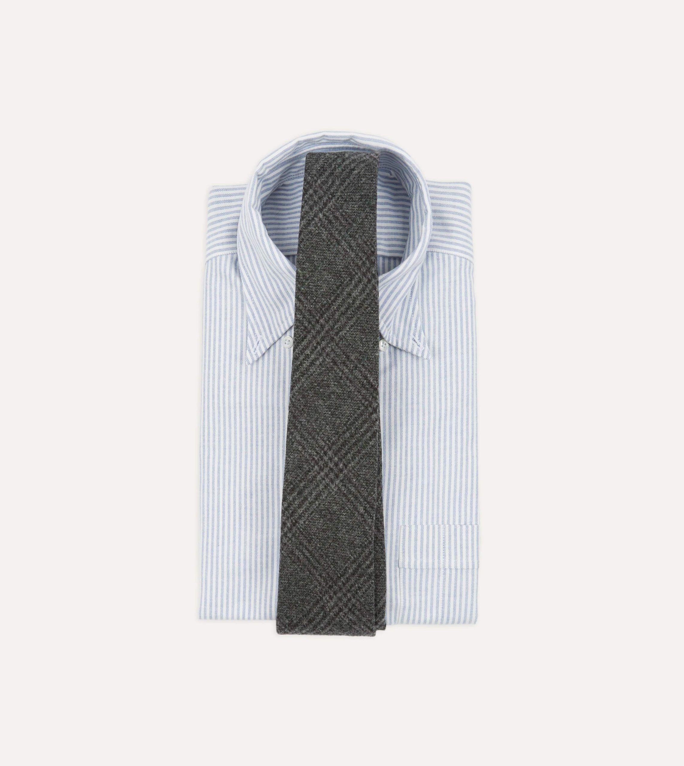 Grey Prince of Wales Check Hand Rolled Wool Tie - Image 2