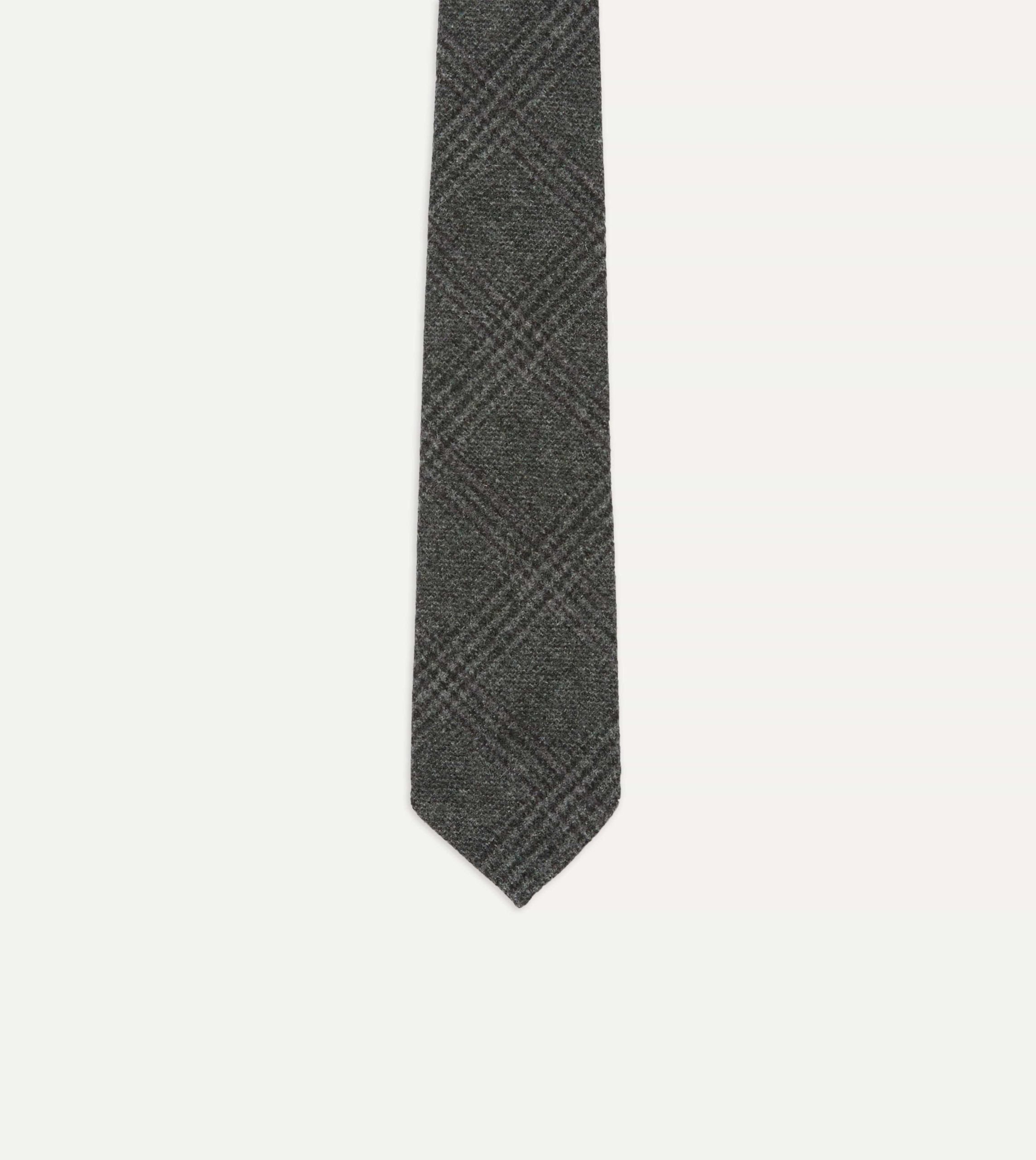 Grey Prince of Wales Check Hand Rolled Wool Tie - Image 3