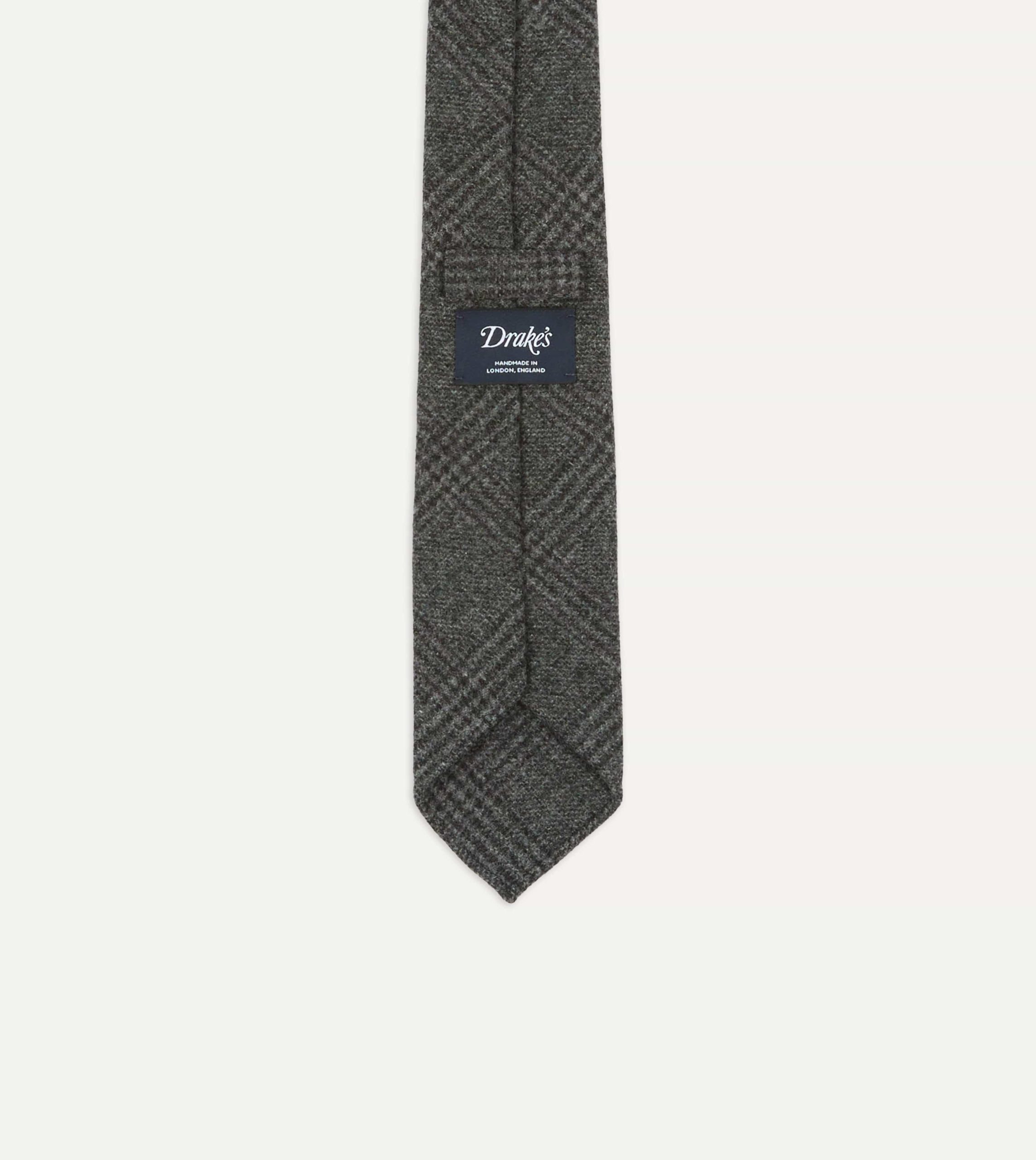 Grey Prince of Wales Check Hand Rolled Wool Tie - Image 4