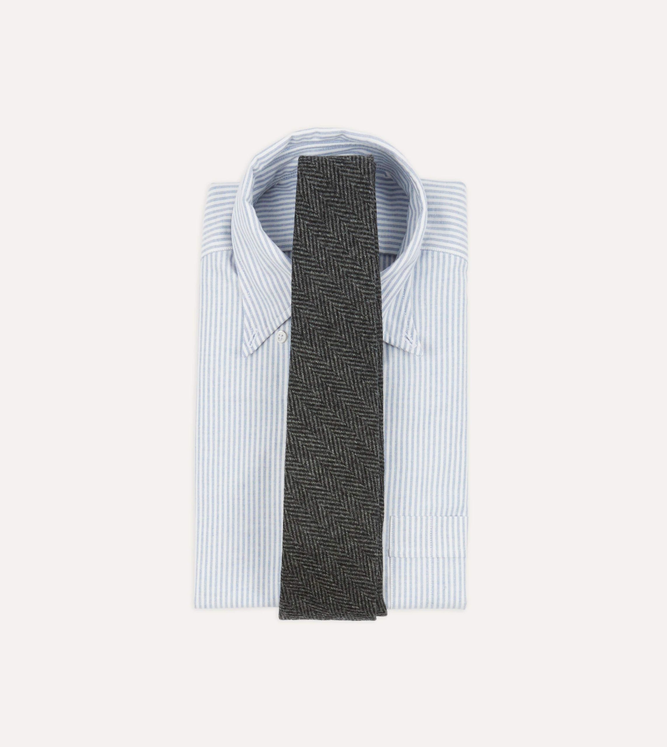 Grey Herringbone Hand Rolled Wool Tie - Image 2