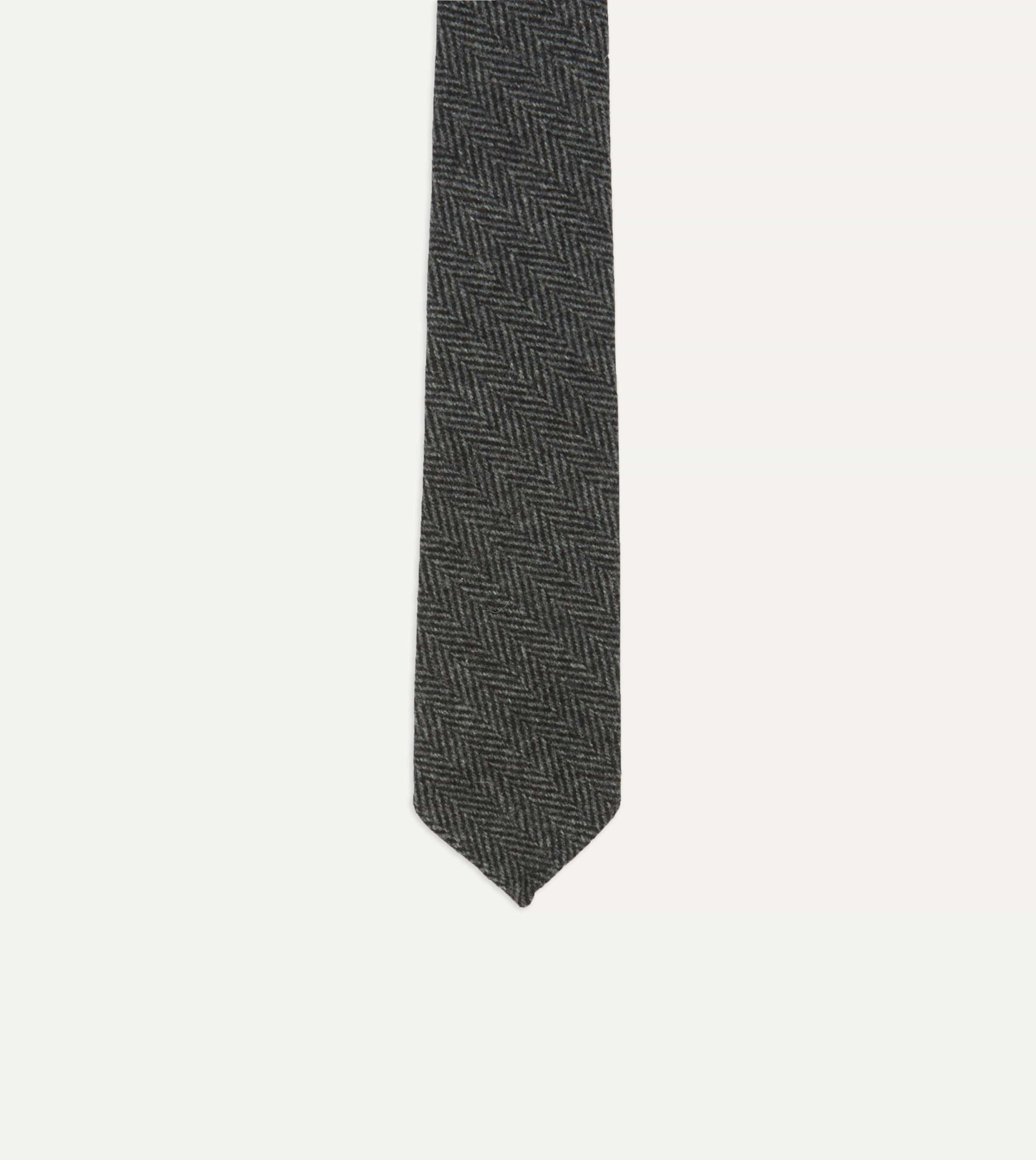 Grey Herringbone Hand Rolled Wool Tie - Image 3