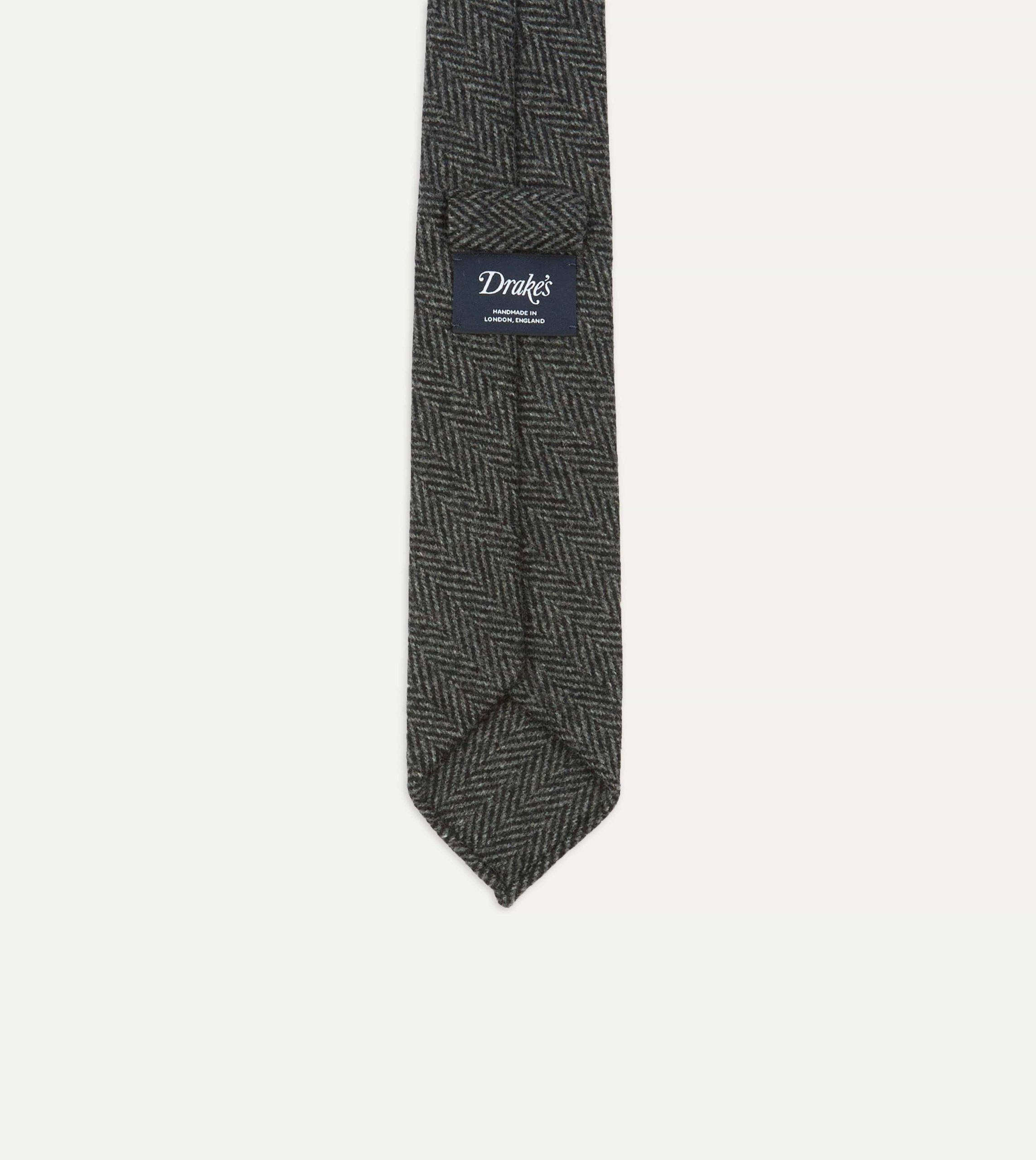 Grey Herringbone Hand Rolled Wool Tie - Image 4