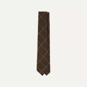 Dark Brown Prince of Wales Check Hand Rolled Wool Tie
