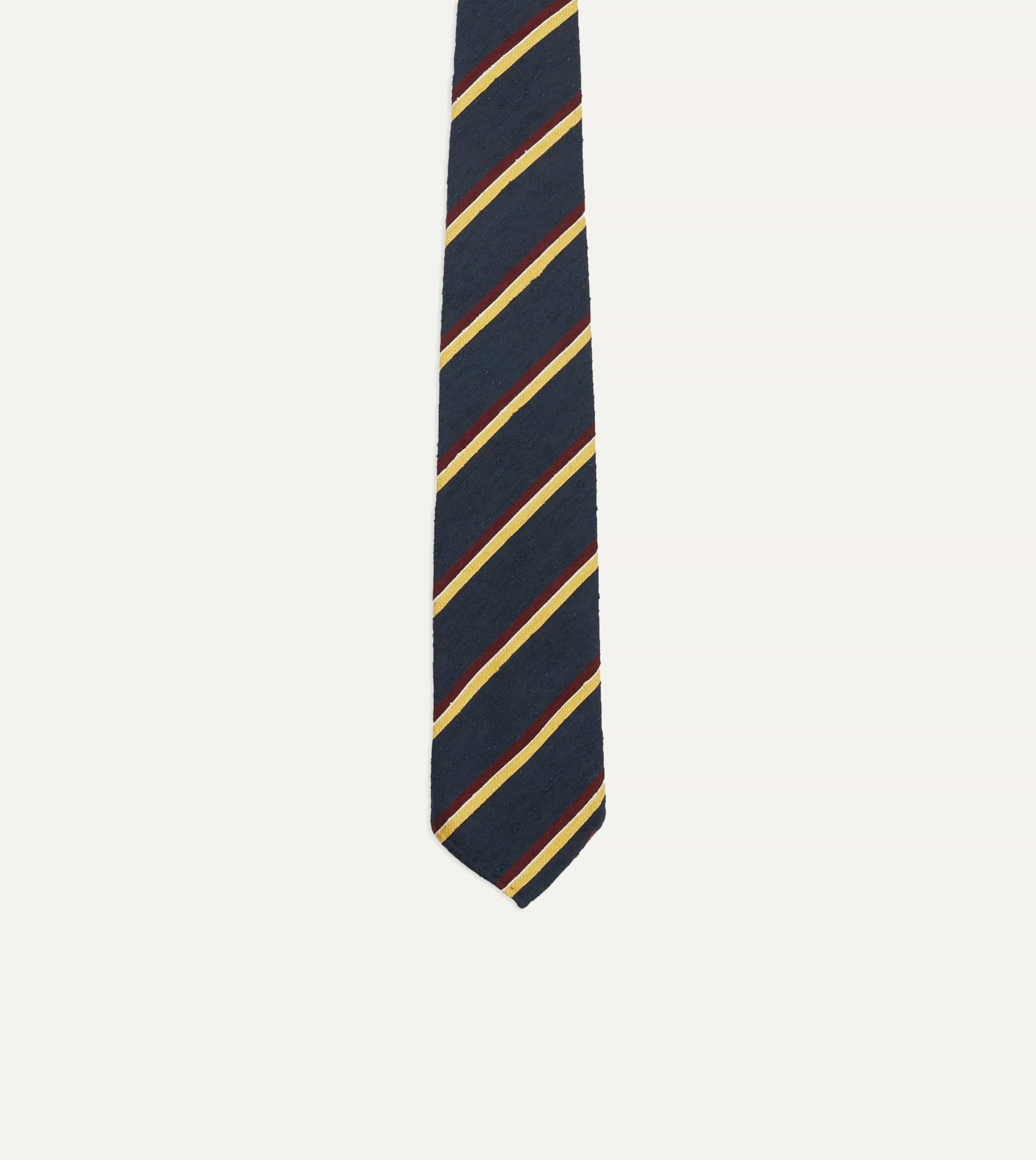Navy. Red and Yellow Stripe Shantung Silk Tie - Image 4
