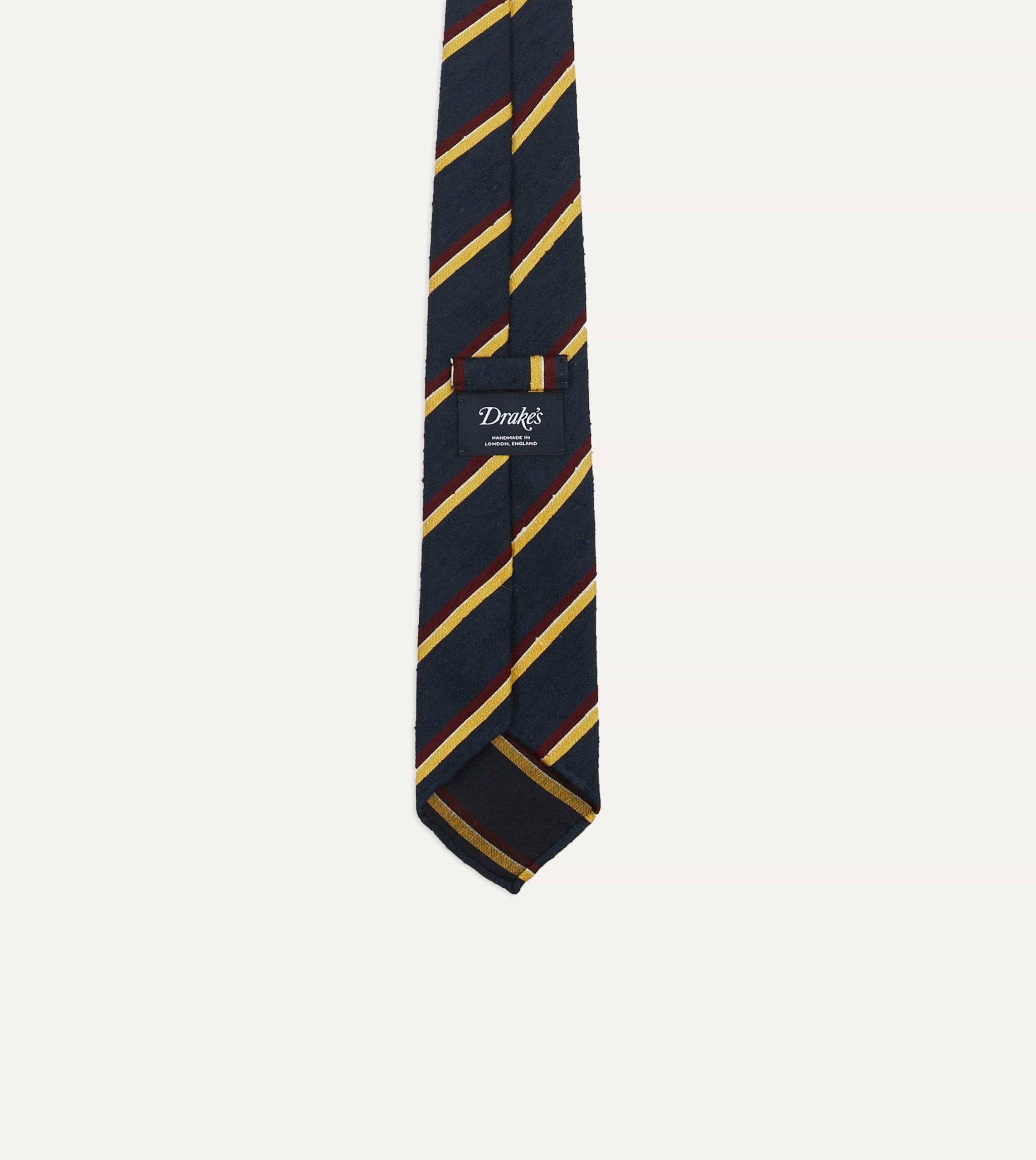 Navy. Red and Yellow Stripe Shantung Silk Tie - Image 3