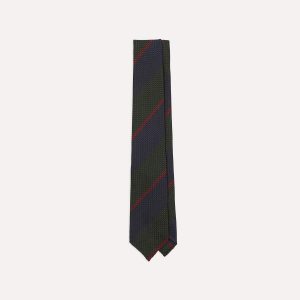 Olive and Red Block Stripe Hand Rolled Silk Grenadine Tie