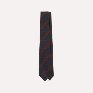 Navy and Red Block Stripe Hand Rolled Silk Grenadine Tie