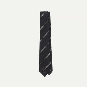 Navy and Silver Sandwich Stripe Hand Rolled Silk Grenadine Tie