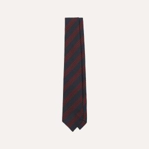 Navy and Red Stripe Hand Rolled Large Knot Grenadine Tie