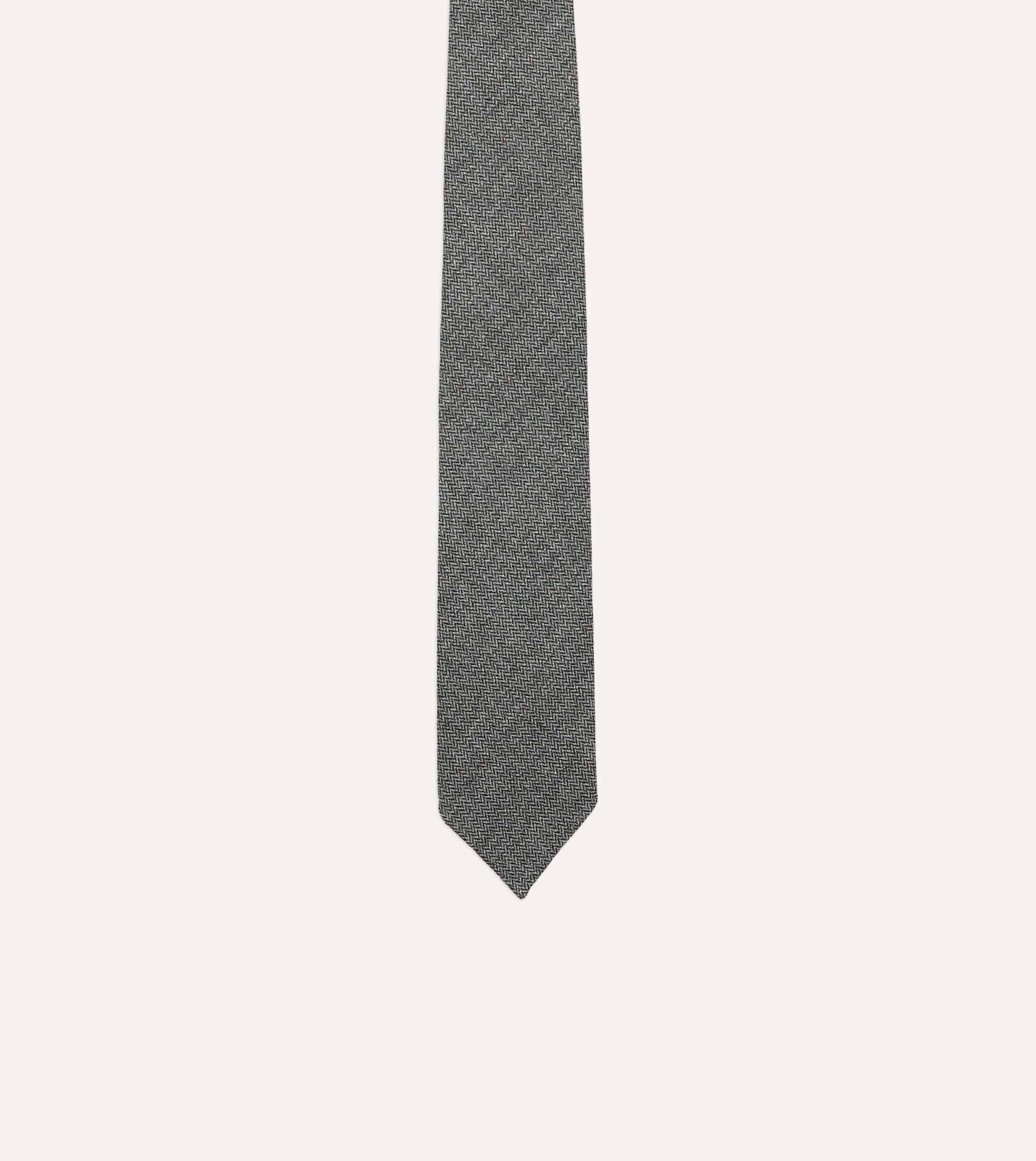 Grey Herringbone Hand Rolled Wool Tie - Image 4