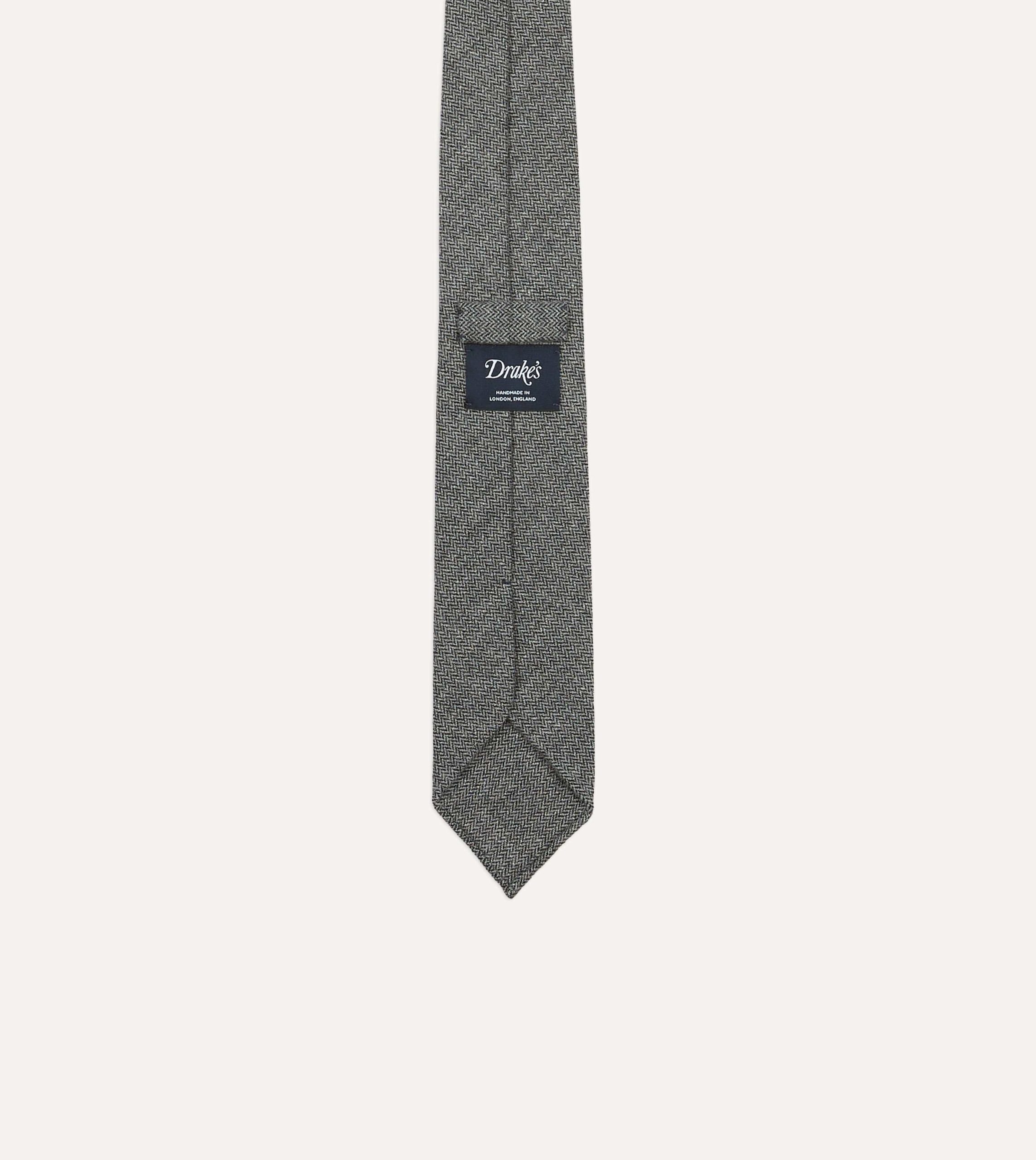 Grey Herringbone Hand Rolled Wool Tie - Image 3