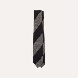 Grey and Black Block Stripe Hand Rolled Wool Tie