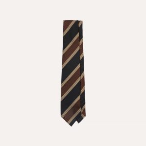 Black and Brown Multi Stripe Hand Rolled Silk Grenadine Tie