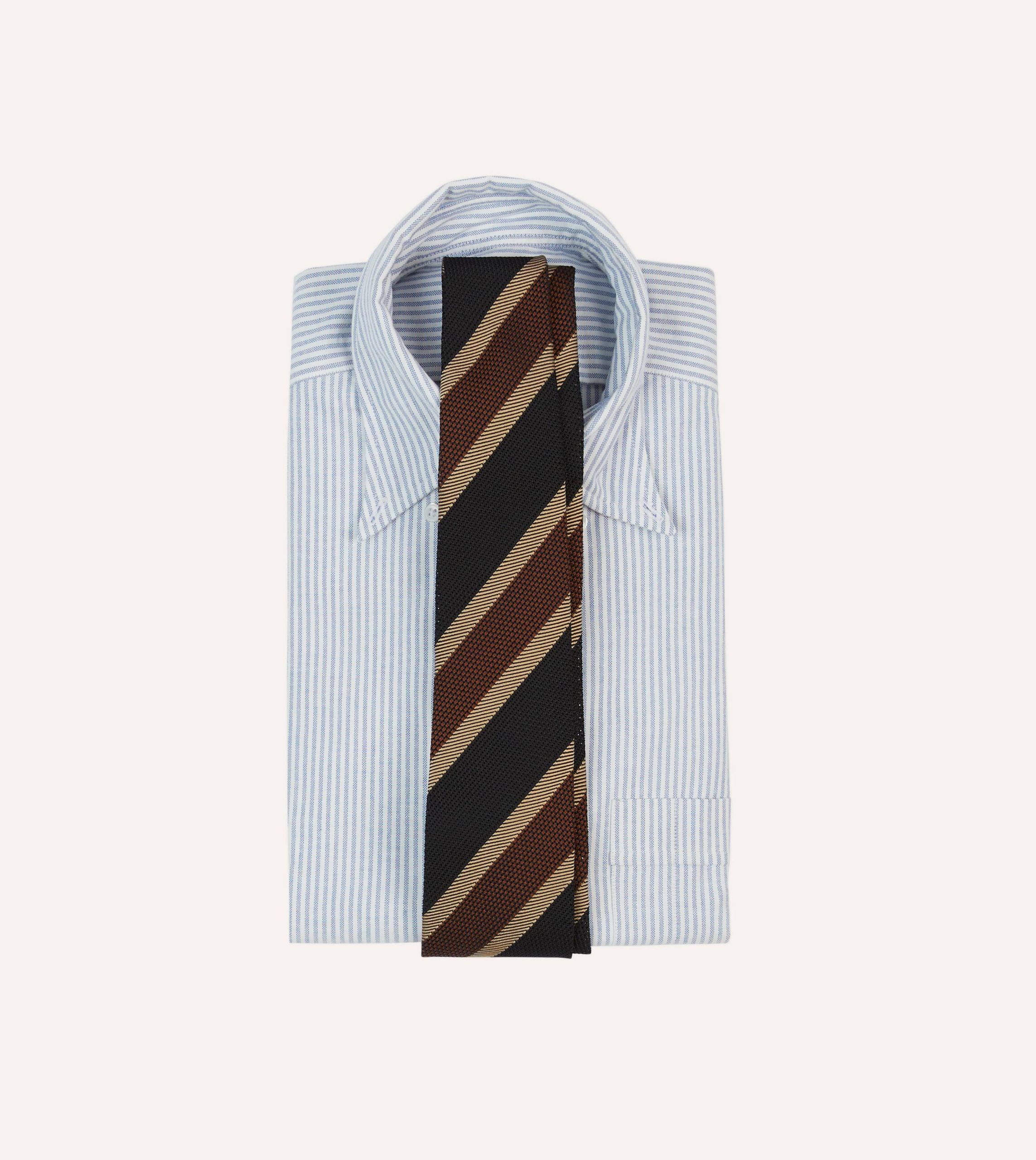 Black and Brown Multi Stripe Hand Rolled Silk Grenadine Tie - Image 2