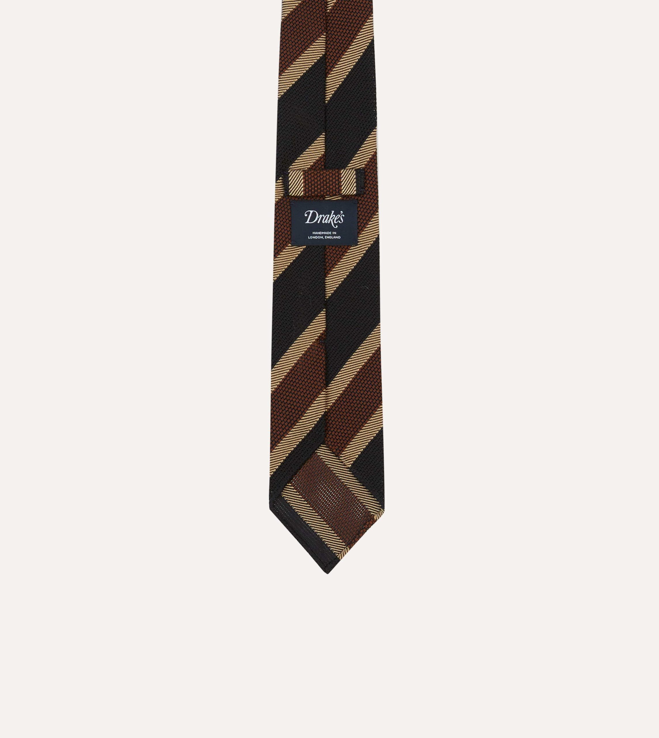 Black and Brown Multi Stripe Hand Rolled Silk Grenadine Tie - Image 4