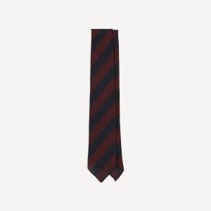 Red and Navy Block Stripe Hand Rolled Silk Grenadine Tie