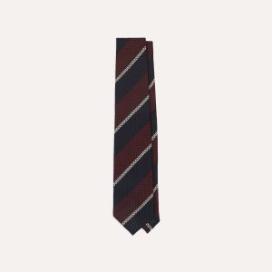 Navy. Red and White Multi Stripe Hand Rolled Silk Grenadine Tie