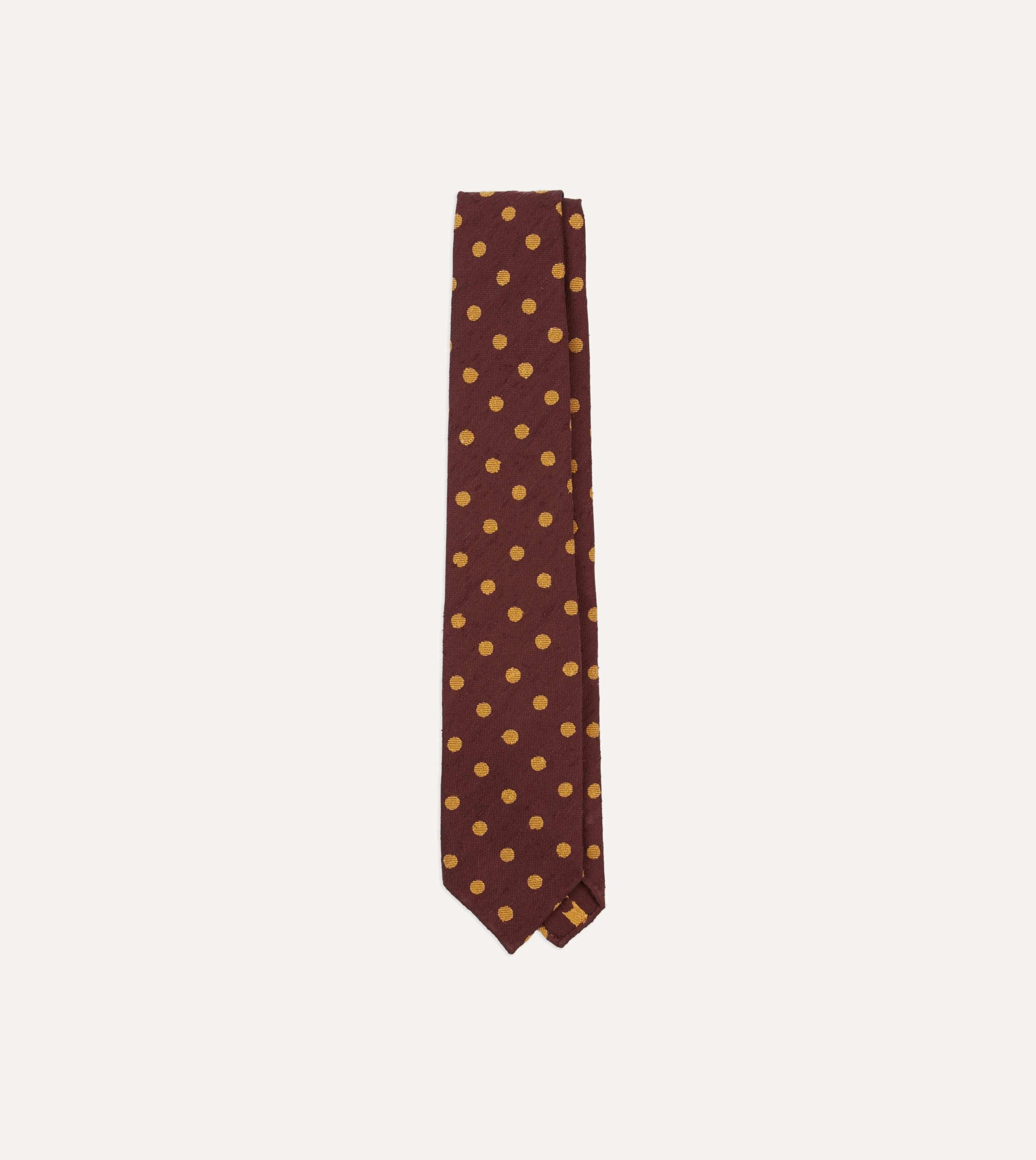 Burgundy and White Spots Shantung Silk Tie